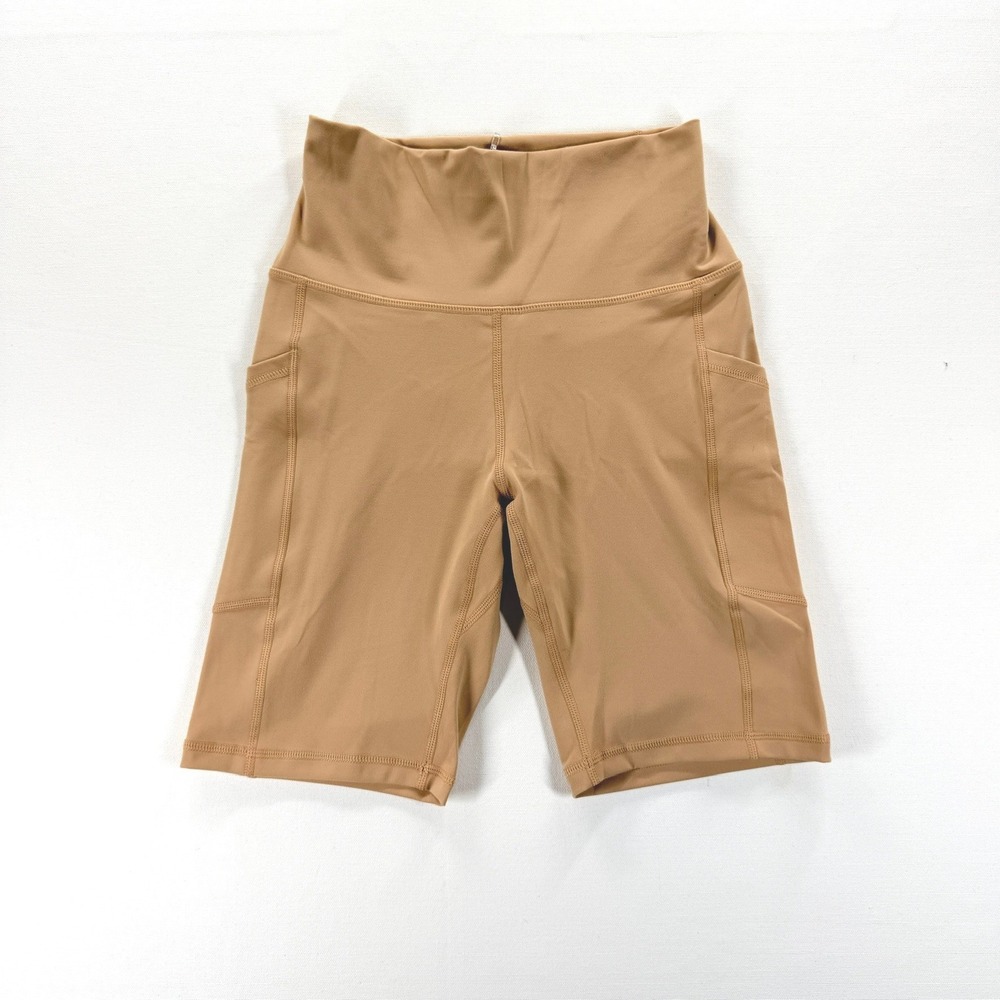 NWT YUNOGA High Waist 6" Biker Shorts Pockets Brown Women's Small Yoga Gym